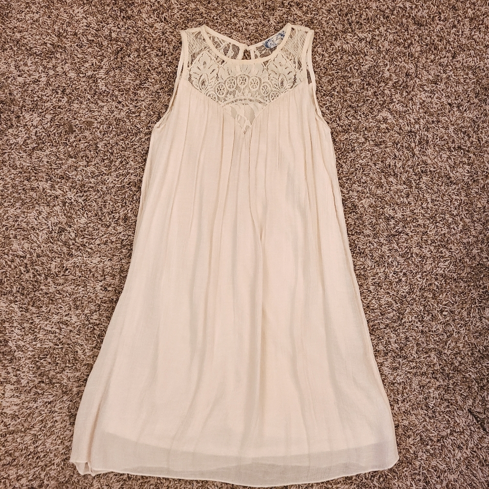 Bohemian Cream Lace Mini Dress Sleeveless